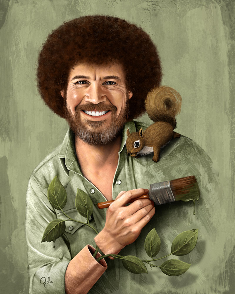 bob ross portrait art illustration painting squirrel green oil painting